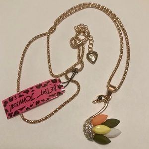 NEW✨ Betsey Johnson Gold Swan CZ Long Necklace